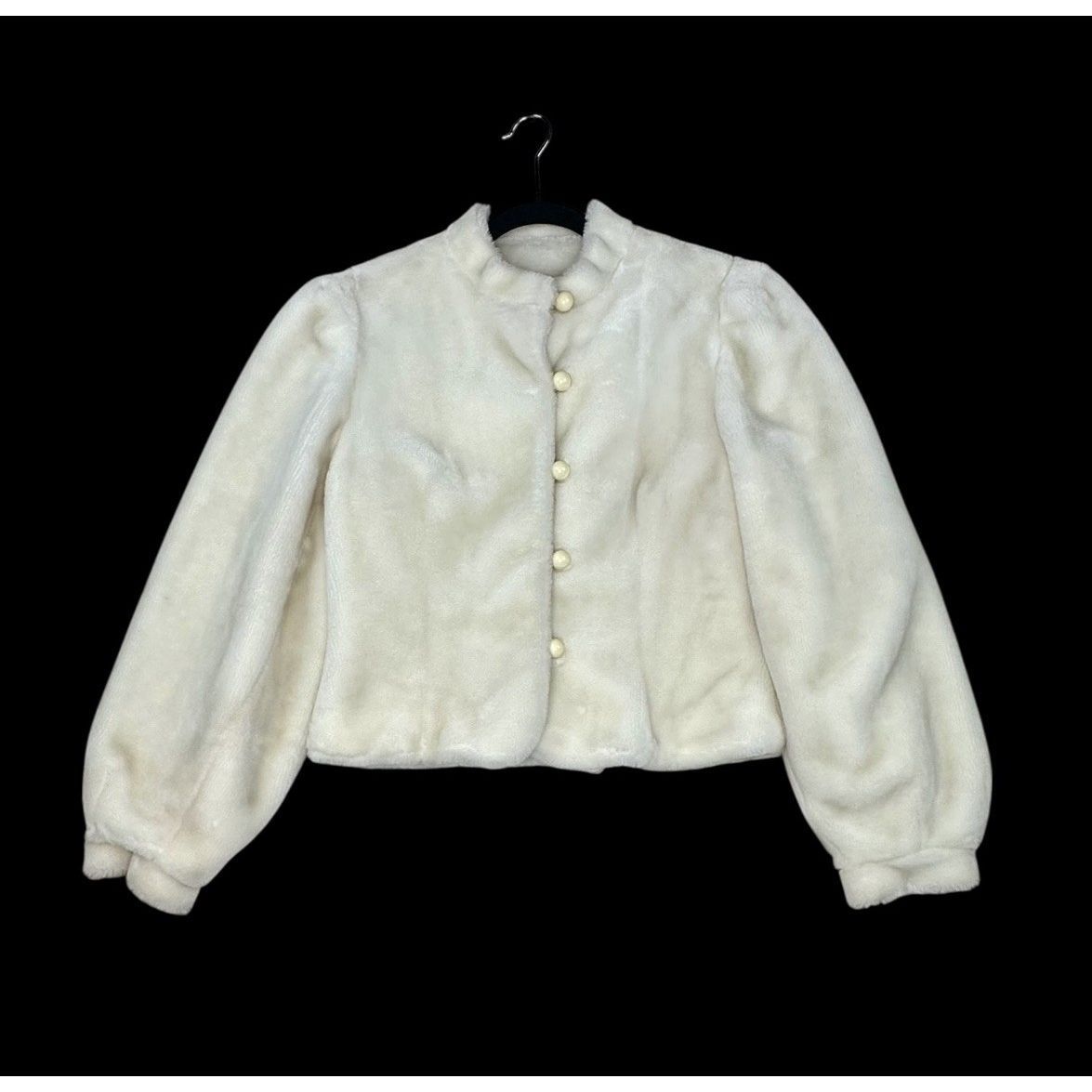 Vintage ‘60’s Borgessa By Casper Small Medium Ivory Faux Fur Jacket Pearl Button
